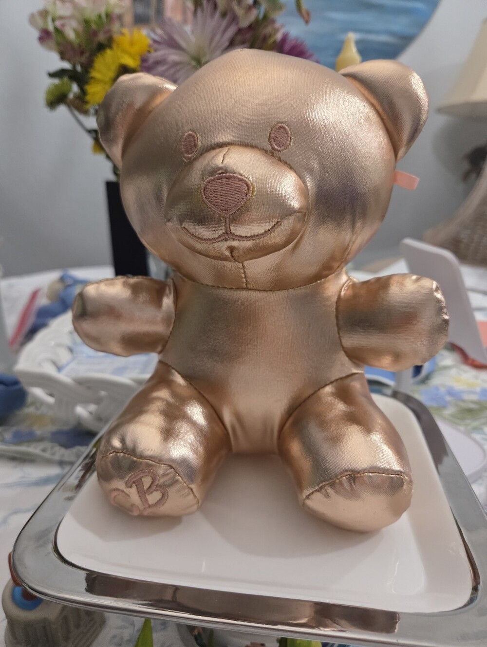 Metallic Rose Gold Plush Bear